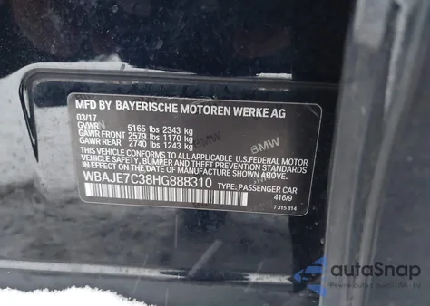 2017 BMW 540I xDrive from USA, damaged, VIN WBAJE7C38HG888310